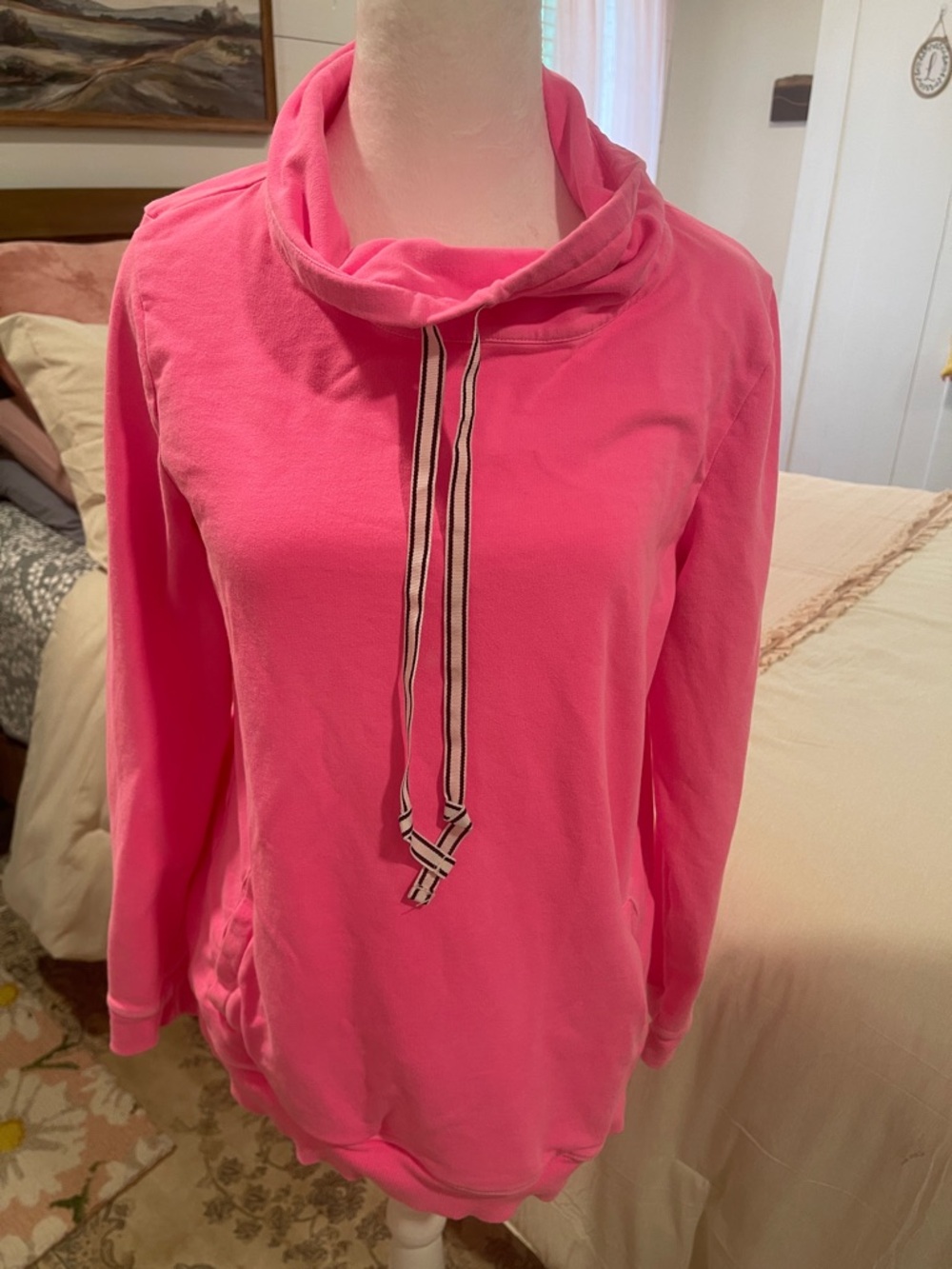 Talbots Bright Pink Long Sleeve Cowl Neck Pullover